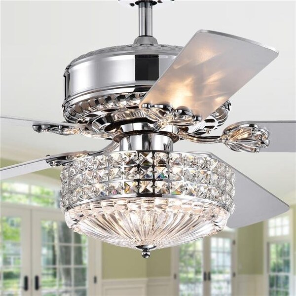 Warehouse Of Tiffany CFL-8371REMO-CH 52 in. Gremane Lighted Ceiling Fan with Crystal Shade; Chrome CFL-8371REMO/CH - main